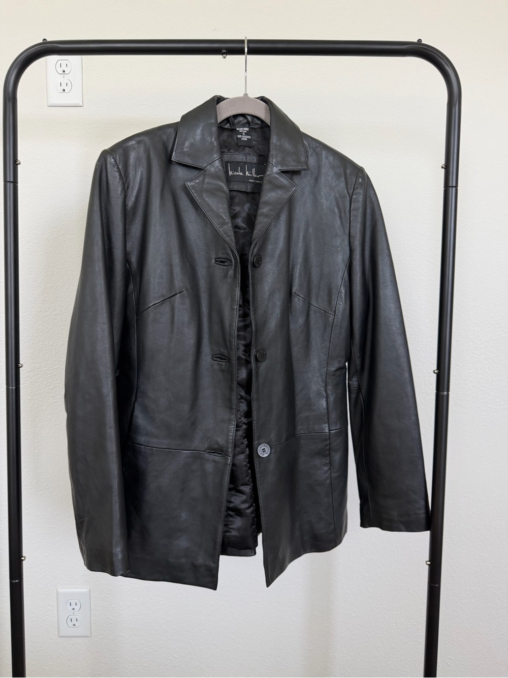 Vintage Nicole Miller Black Genuine Leather Blazer Jacket Women’s S Y2K